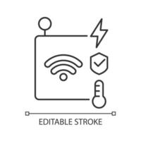 icono lineal de sensores iot. transmisión de información a través de una red inalámbrica. sistema de seguridad inteligente. Ilustración personalizable de línea fina. símbolo de contorno. dibujo de contorno aislado vectorial. trazo editable vector