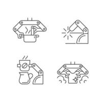 Conjunto de iconos lineales de dispositivos mecánicos automatizados. cocina robotizada. robótica de soldadura. robot para hacer café. símbolos de contorno de línea fina personalizables. ilustraciones de contorno de vector aislado. trazo editable