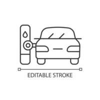 Robotic gas pump linear icon. Automated fueling process. Hands-free refueling system. Thin line customizable illustration. Contour symbol. Vector isolated outline drawing. Editable stroke