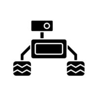 Space exploration robot black glyph icon. Collecting sample for examination. Robotic vehicle. Perform actions in space. Autonomous robot. Silhouette symbol on white space. Vector isolated illustration