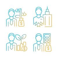Financial field experts gradient linear vector icons set. Fund and asset managers. Budget analysts. Chief executive officer. Thin line contour symbols bundle. Isolated outline illustrations collection