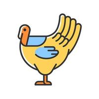 icono de color rgb de pavo masculino. Avicultura comercial para la alimentación. ave doméstica que crece para carne. cena de acción de gracias con pavo. ilustración vectorial aislada. dibujo lineal relleno simple vector