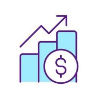 gráfico de aumento de ingresos icono de color rgb. beneficio empresarial. crecimiento del valor de la inversión. esquema financiero y económico. gráfico de columna. ilustración vectorial aislada. dibujo lineal relleno simple vector