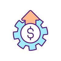 icono de color rgb de recaudación de ingresos. recaudación de fondos. crecimiento financiero. mecánica para ganar dinero. beneficio de la inversión. símbolo con significado abstracto. ilustración vectorial aislada. dibujo lineal relleno simple vector