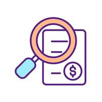Documentary analysis RGB color icon. Reviewing and evaluating financial documents. Securities assessment. Qualitative text research. Isolated vector illustration. Simple filled line drawing