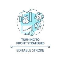 Turning to profit strategies blue concept icon. Growing finance. Monitoring company sales. Business model abstract idea thin line illustration. Vector isolated outline color drawing. Editable stroke