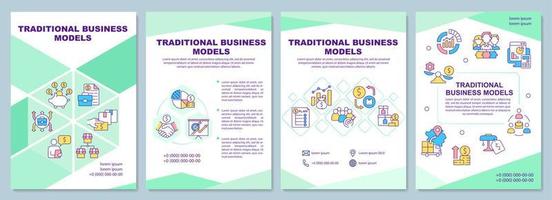 Traditional business model brochure template. Retail and commerce. Flyer, booklet, leaflet print, cover design with linear icons. Vector layouts for presentation, annual reports, advertisement pages