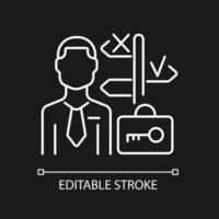 Portfolio manager white linear icon for dark theme. Expert managing portfolio trading. Thin line customizable illustration. Isolated vector contour symbol for night mode. Editable stroke