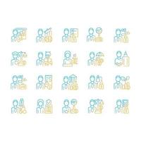 Finance careers and jobs gradient linear vector icons set. Management and accounting specialists. Business field employees. Thin line contour symbols bundle. Isolated outline illustrations collection