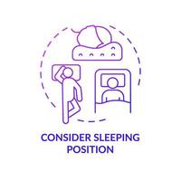 Consider sleeping position purple gradient concept icon. Choosing mattress abstract idea thin line illustration. Sleepers pose. Spine health. Comfortable bed. Vector isolated outline color drawing