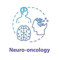 Neuro oncology concept icon. Study of brain neoplasms. Danger of migraine, headache. Neurology and psychology idea thin line illustration. Vector isolated outline RGB color drawing