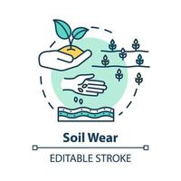 Soil wear concept icon. Industrial damage to nature. Agriculture and agronomy. Cultivation, seedling. Farming idea thin line illustration. Vector isolated outline RGB color drawing. Editable stroke