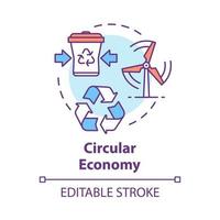 Circular economy concept icon. Infinite industrial loop. Sustainability and recycling. Market development idea thin line illustration. Vector isolated outline RGB color drawing. Editable stroke