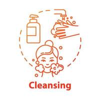 Cleansing, face and hands washing, skin purification concept icon. Cleanser and soap use, hygiene idea thin line illustration. Vector isolated outline RGB color drawing. Editable stroke