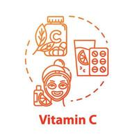 Vitamin C, ascorbic acid, skincare and healthcare concept icon. Citrus extract, cosmetics and tablets idea thin line illustration. Vector isolated outline RGB color drawing. Editable stroke