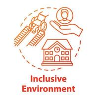 Inclusive environment concept icon. University support for students. Aid for disabled people idea thin line illustration. Vector isolated outline RGB color drawing. Editable stroke