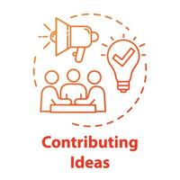 Contributing ideas concept icon. Business meeting. Briefing and cooperation. Teamwork in group. Brainstorming idea thin line illustration. Vector isolated outline RGB color drawing. Editable stroke