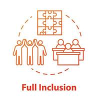 Full inclusion concept icon. Student group in class. Diverse community. Positive support. Inclusive education idea thin line illustration. Vector isolated outline RGB color drawing. Editable stroke