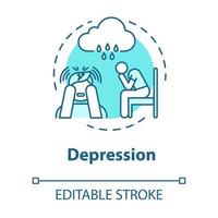 Depression concept icon. Loneliness. Sadness. Major depressive disorder. Mental illness. Psychology, psychiatry idea thin line illustration. Vector isolated outline RGB color drawing. Editable stroke