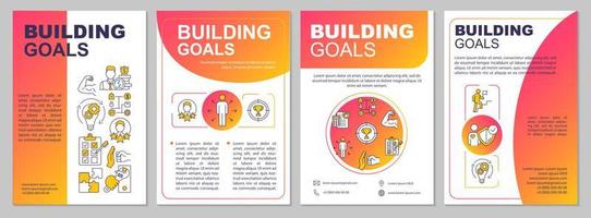 Building goals brochure template. Increase income. Strategy planning. Flyer, booklet, leaflet print, cover design with linear icons. Vector layouts for magazines, annual reports, advertising posters