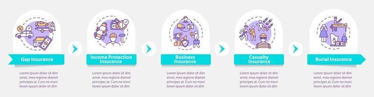 Insurance plan vector infographic template. Life protection presentation design elements. Data visualization with 5 steps. Process timeline chart. Workflow layout with linear icons
