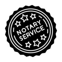 Notary services stamp mark black glyph icon. Apostille and legalization. Notarization. Notarized document. Validation, confirmation. Silhouette symbol on white space. Vector isolated illustration