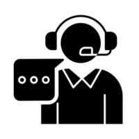 Customer support black glyph icon. Call, contact center. Telephone consultant. Phone operator. Helpline manager. Consultation. Silhouette symbol on white space. Vector isolated illustration