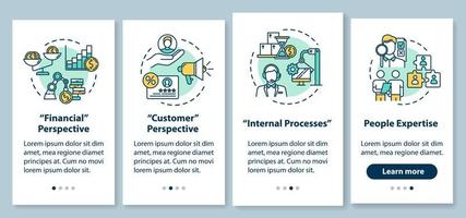 Long-term goals onboarding mobile app page screen with concepts. Customer perspective. Business building walkthrough 4 steps graphic instructions. UI vector template with RGB color illustrations