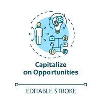 Capitalize on opportunities concept icon. Take challenge. Set priorities. Efficient performance. SWOT strategy idea thin line illustration. Vector isolated outline RGB color drawing. Editable stroke