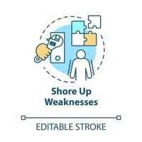 Shore up weaknesses concept icon. Goal planning. Development and improvement. SWOT strategy. Self-building idea thin line illustration. Vector isolated outline RGB color drawing. Editable stroke