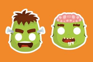 halloween heads of frankenstein and zombie characters vector