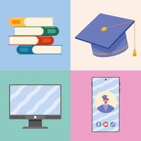 four virtual graduation icons vector