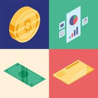 cuatro iconos de negocios móviles vector