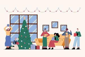 group of persons celebrating christmas vector