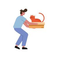 man lifting cat in box vector