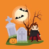 little boy with dracula disguise character vector