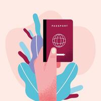 mano con pasaporte de salud vector