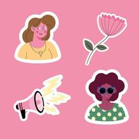 girl power cuatro iconos vector