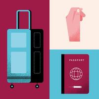 tres iconos de pasaporte de salud vector