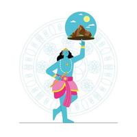lord krishna lifting mountain vector