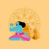 lord krishna with ceramic jars vector