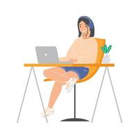 young lady using laptop vector