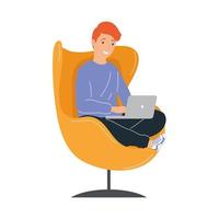 young man using laptop vector