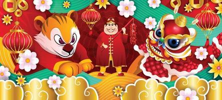 feliz año nuevo chino saludos de fiesta concepto vector