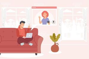 couple in video conference vector