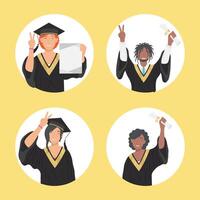 four students graduates characters vector