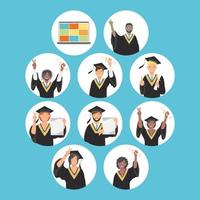 nine students in virtual graduation vector