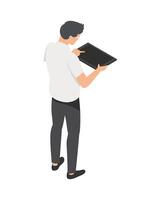 man working in tablet vector