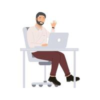 bearded man using laptop vector