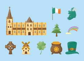 diez iconos de la cultura de irlanda vector